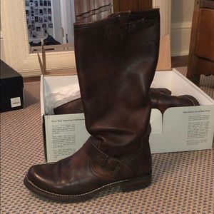 Brown frye biker style boots